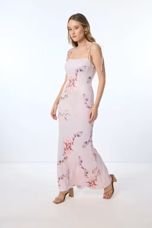 Pink Knotted Sleeves Printed Slipon Dress