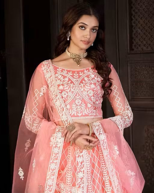 Semi-Stitched Lehenga with Unstitched Blouse and inner fabric with Stitched Dupatta