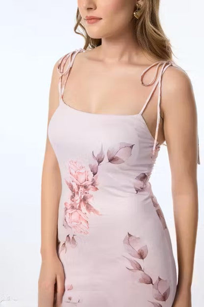 Pink Knotted Sleeves Printed Slipon Dress