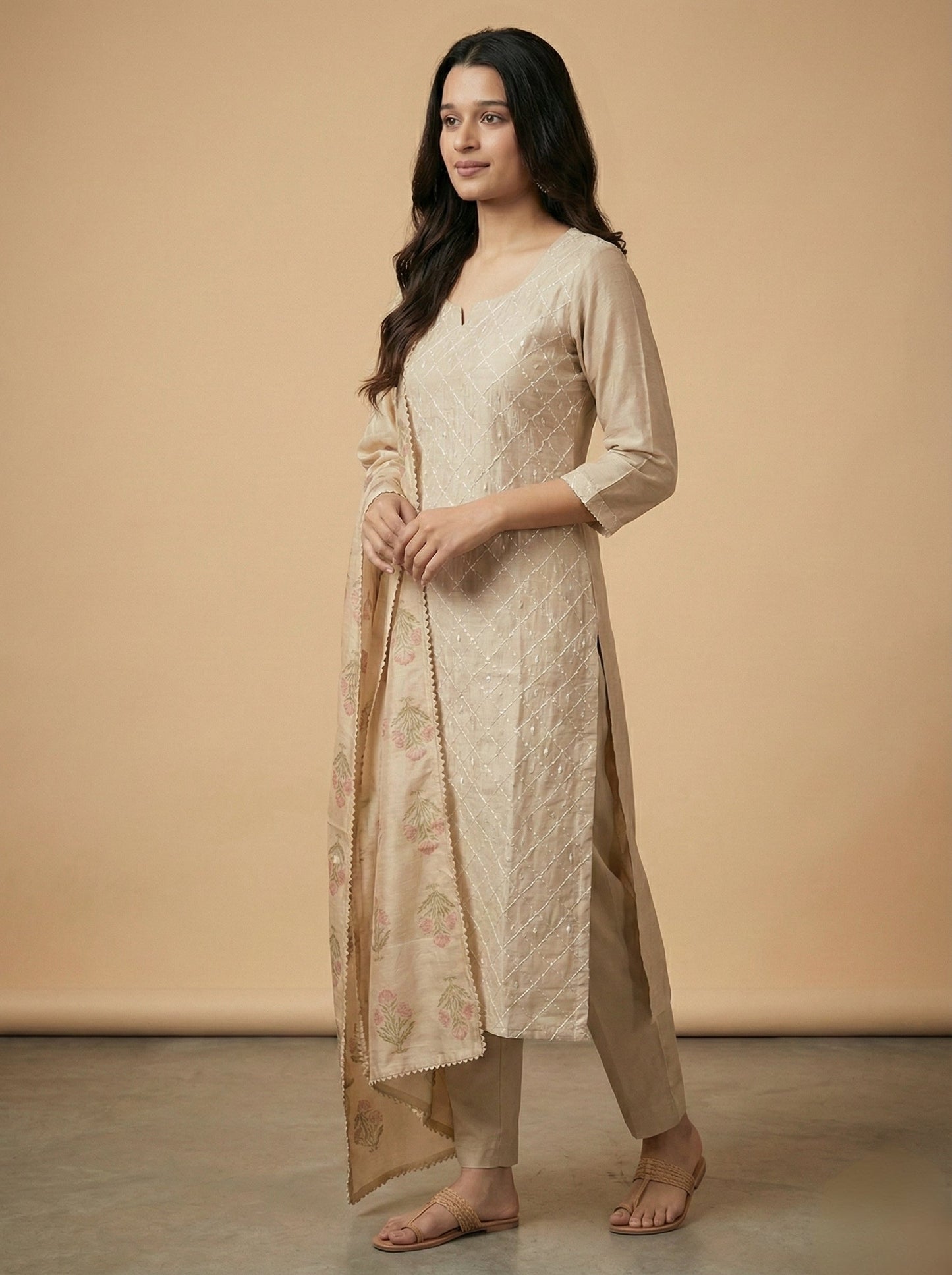 Women's Embroidered Kurta Pant Set With Dupatta