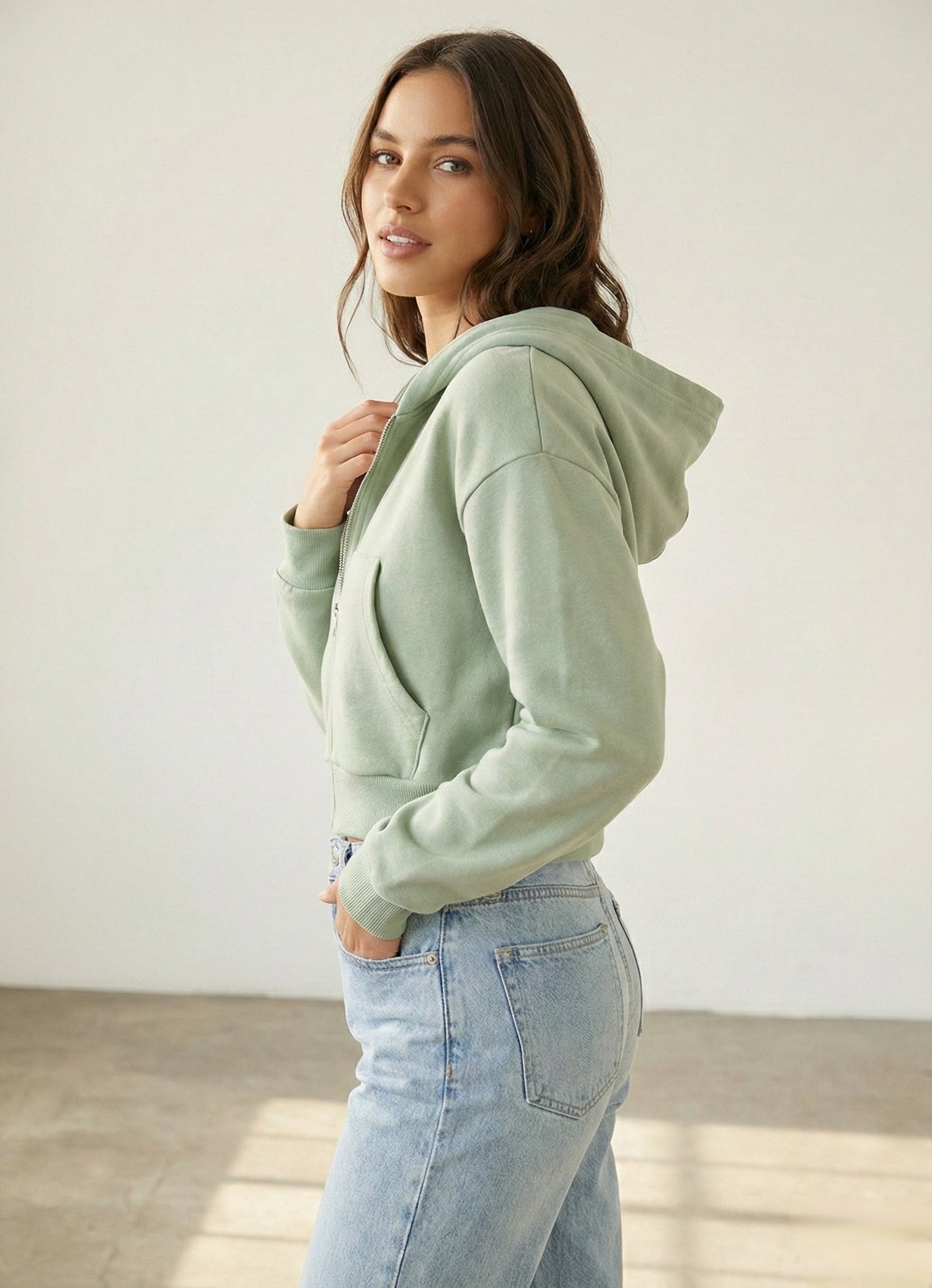 Women Full Sleeve Solid Hooded Sweatshirt