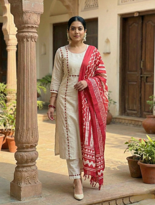 women ethenic cotton kurta and pant set