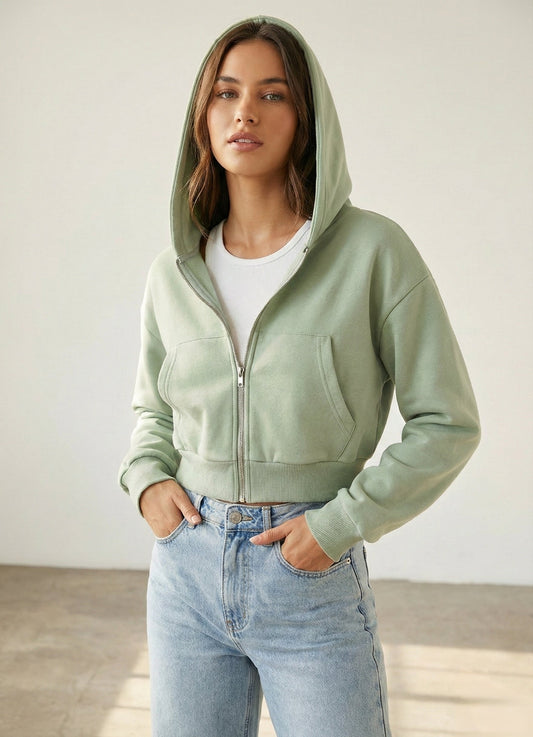 Women Full Sleeve Solid Hooded Sweatshirt