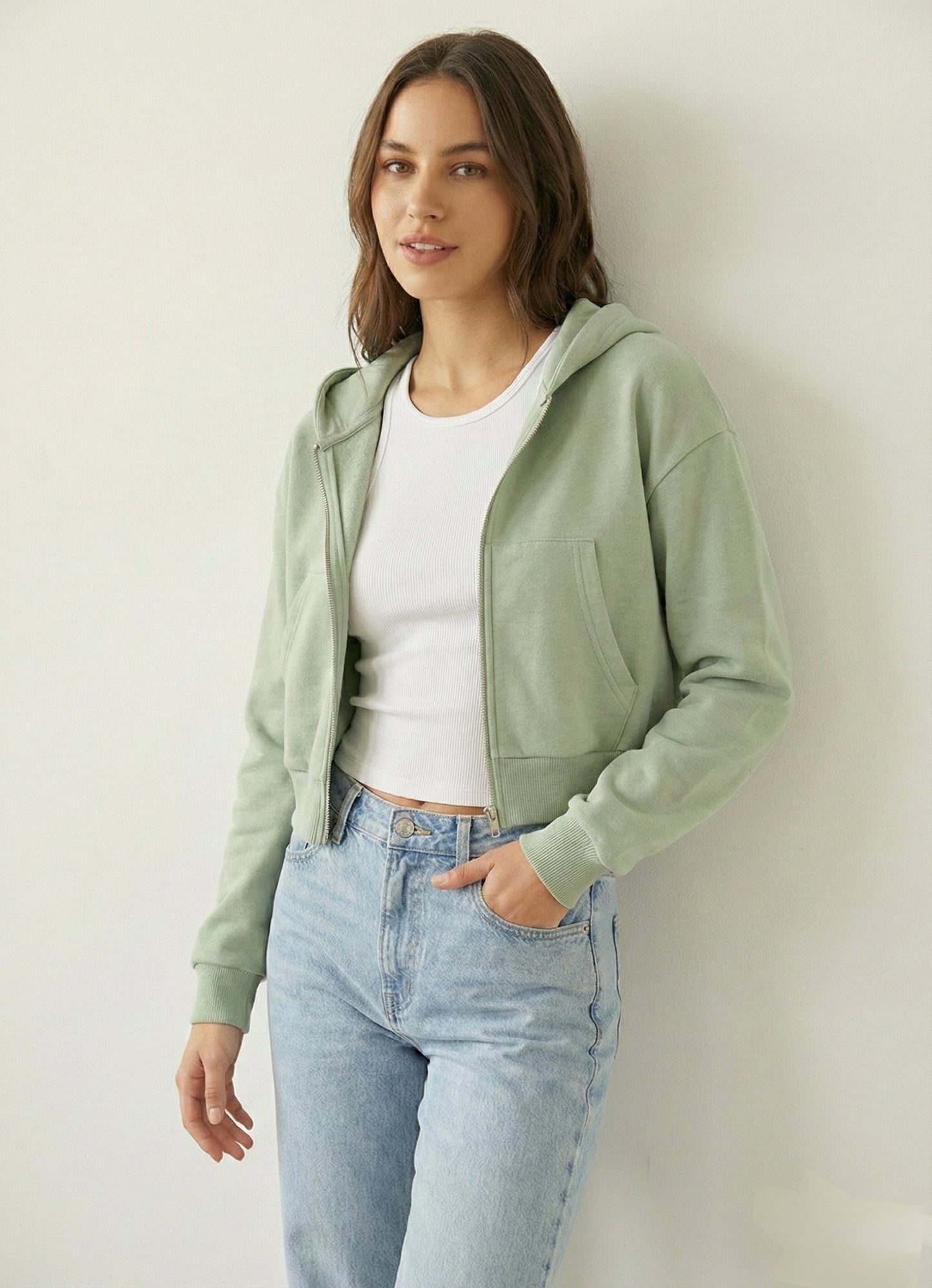 Women Full Sleeve Solid Hooded Sweatshirt