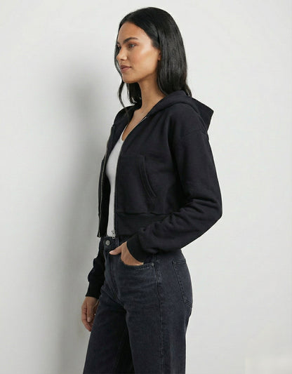 Women Full Sleeve Solid Hooded Sweatshirt