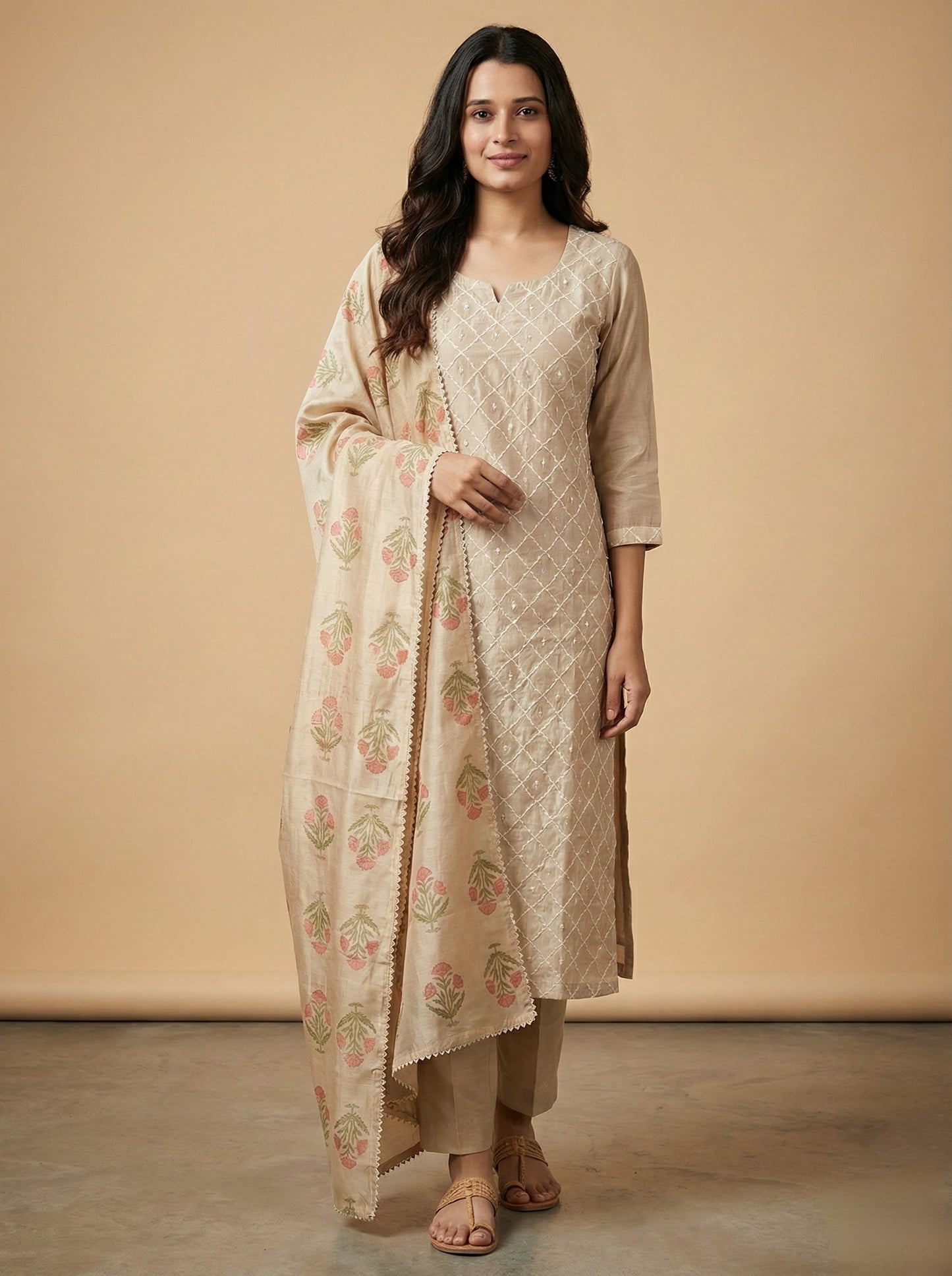 Women's Embroidered Kurta Pant Set With Dupatta