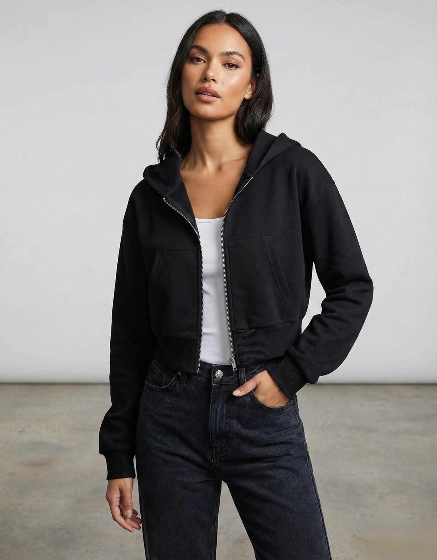 Women Full Sleeve Solid Hooded Sweatshirt