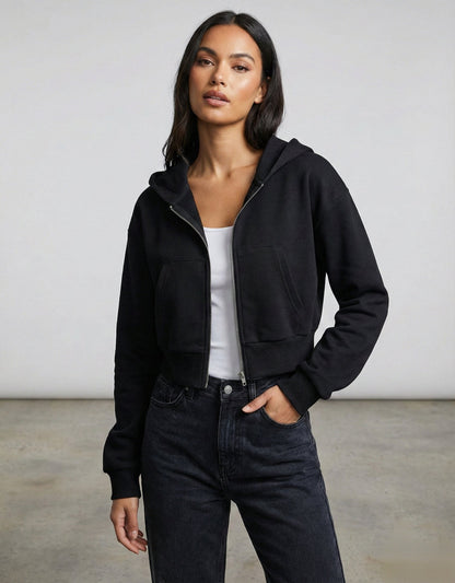 Women Full Sleeve Solid Hooded Sweatshirt