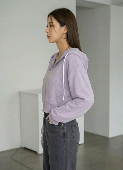 Women Crop Zipper Fleece Hoodie