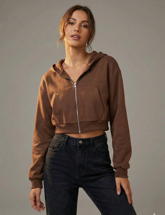 Women Full Sleeve Solid Hooded Sweatshirt