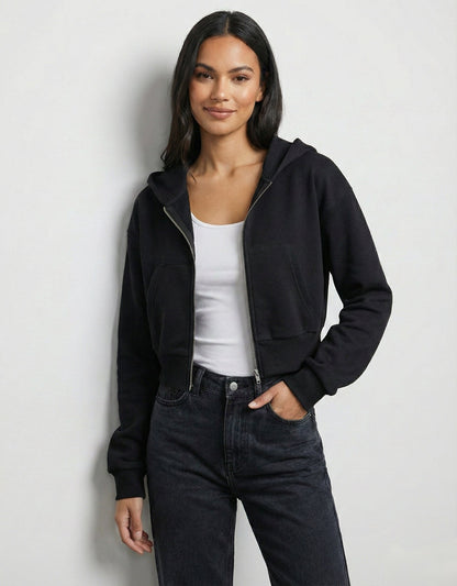 Women Full Sleeve Solid Hooded Sweatshirt