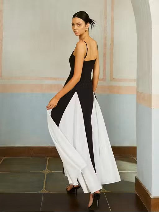 Black & White Shoulder Strap Maxi Dress