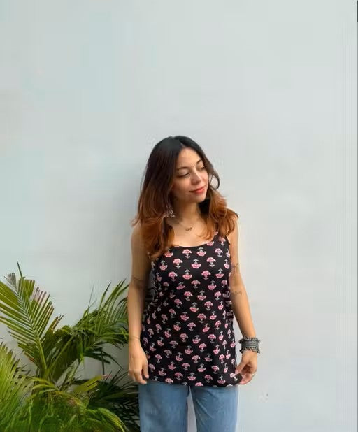 Black with a pink floral kurti