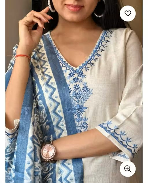 Womens Ethnic Embroidery Top Pant And Dupatta Set