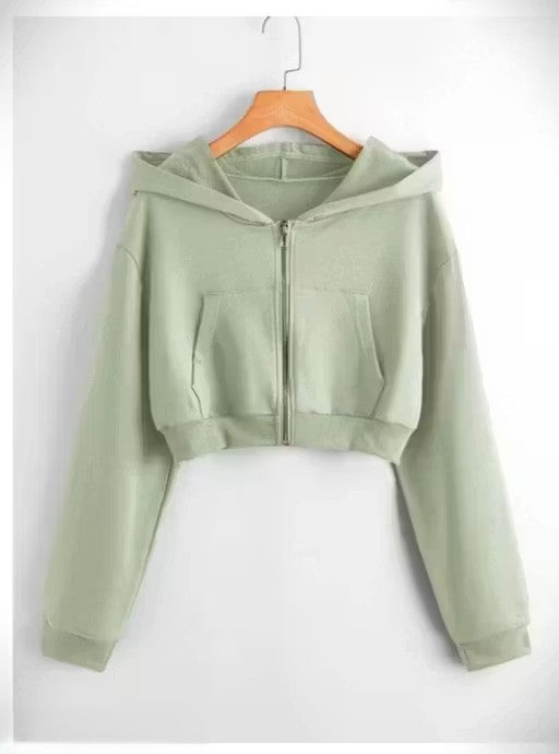 Women Full Sleeve Solid Hooded Sweatshirt