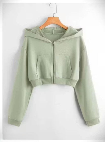 Women Full Sleeve Solid Hooded Sweatshirt