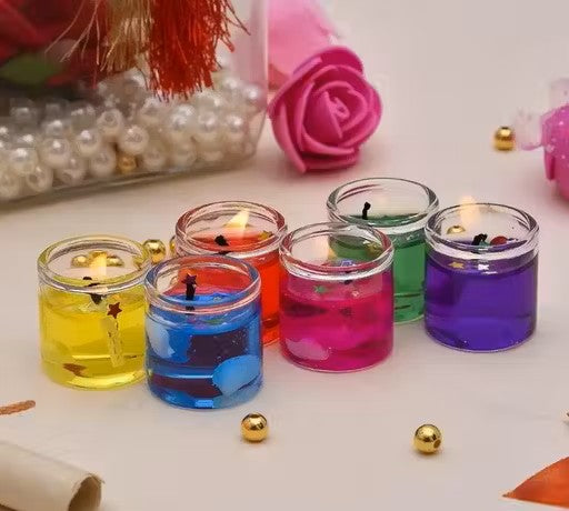 Glass Jelly Gel Candles Decor Gel Wax Smokeless Decorated Mini Candles for Home Decor Diwali Decoration,Spa,Birthdays Party,Festivals Christmas (Set of 18)