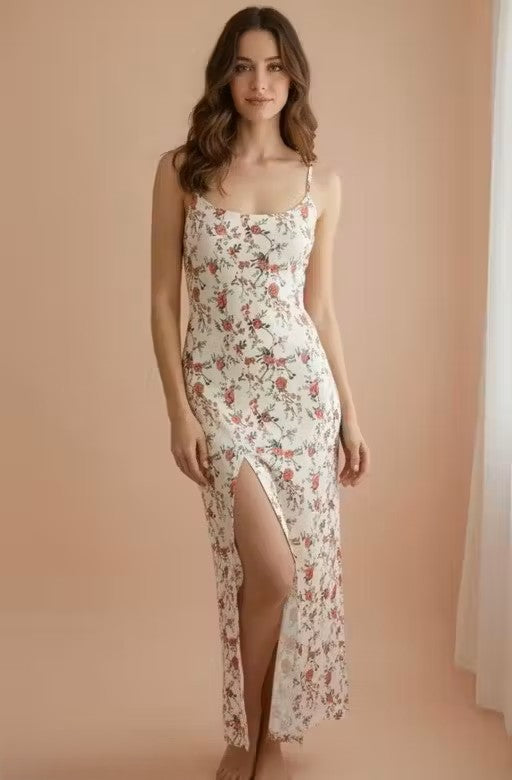 Trendy Floral Printed Backless Lycra Maxi Dress