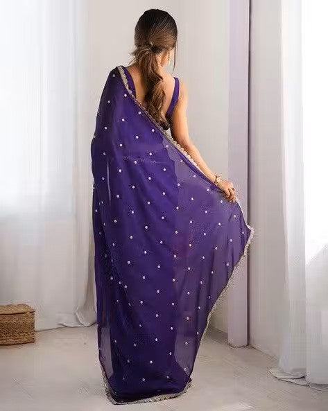 Trending Beautiful dola silk EMBROIDERY worked lace SAREE WITH BLOUSE PIECE