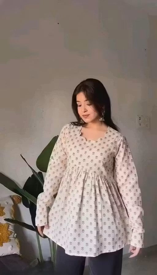 White & Black Printed Peplum Top