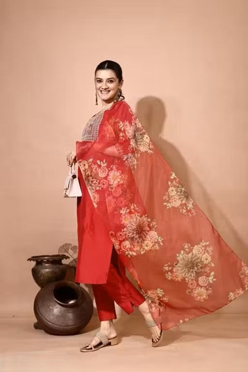 Embroidery Kurti Pant And Dupatta