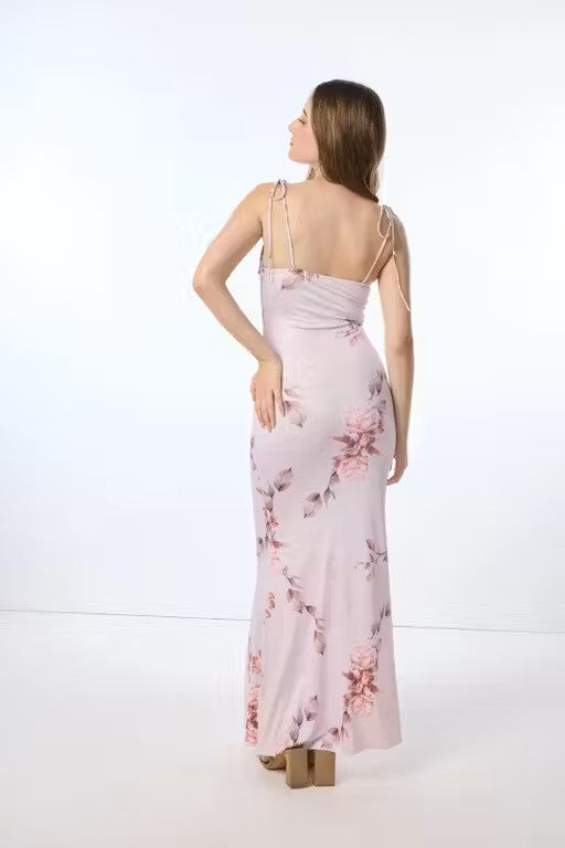 Pink Knotted Sleeves Printed Slipon Dress