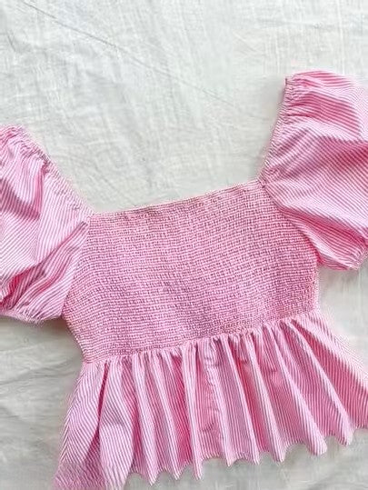 Cotton Stripe Puff Sleeve Shirt