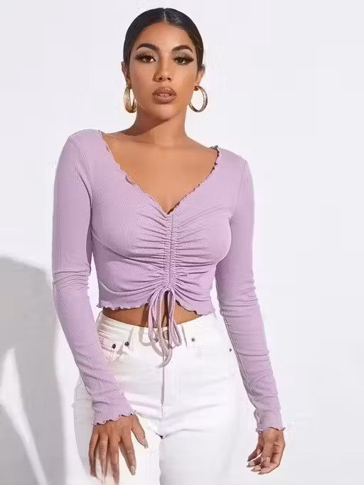 V- neck full sleeve top (Lavender)