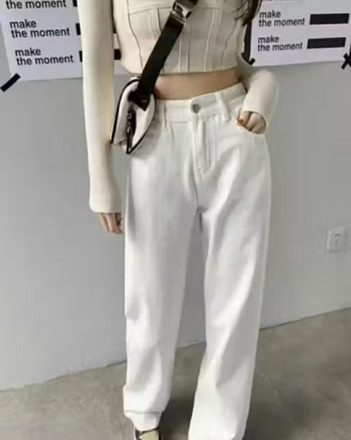 White straight fit jeans