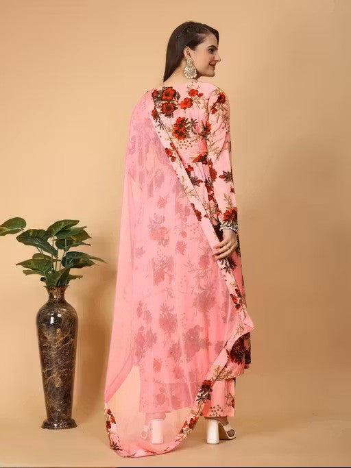 WOMEN'S PRINTED DAILY WEAR KURTA AND PANT SET WITH DUPTTA