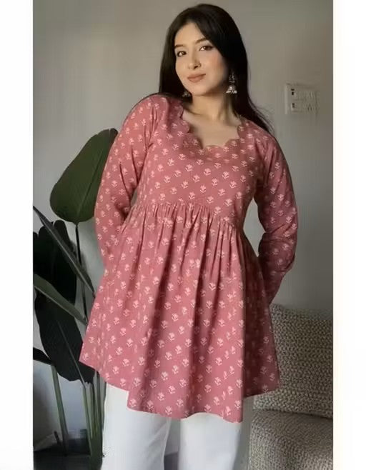 Pink Printed Peplum Top