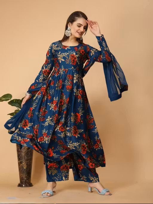 WOMEN'S PRINTED DAILY WEAR KURTA AND PANT SET WITH DUPATTA