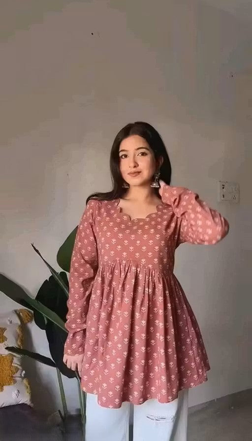 Pink Printed Peplum Top