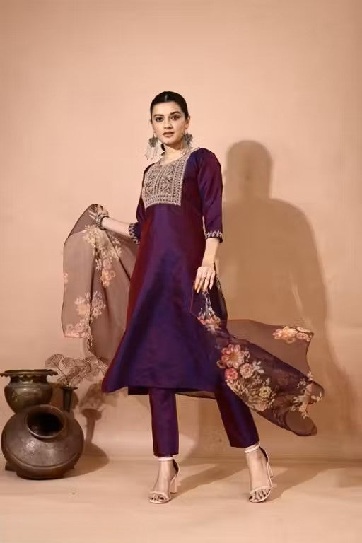 Embroidery Kurti Pant And Dupatta