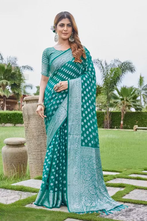 Georgette Green Royal Zari Woven Saree