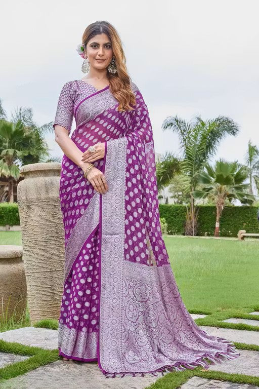 Georgette Wine Regal Zari Weaving Saree