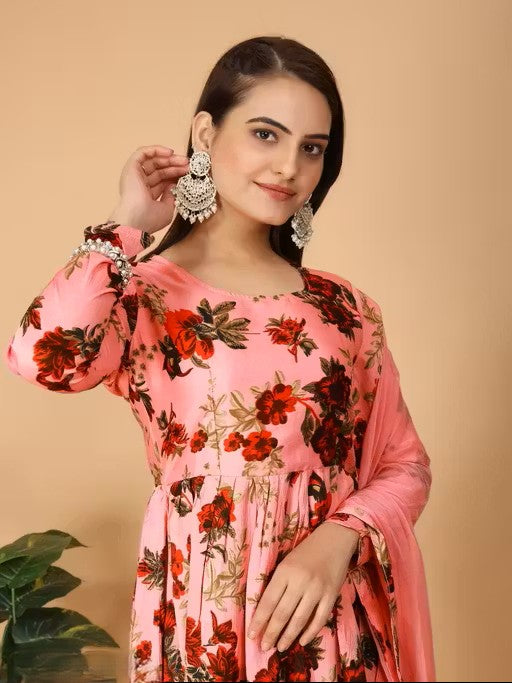 WOMEN'S PRINTED DAILY WEAR KURTA AND PANT SET WITH DUPTTA