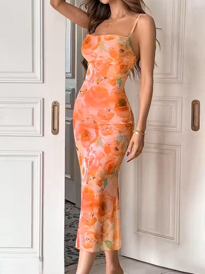 Women's Floral Print Bodycon Midi Dress