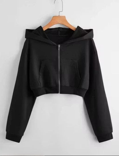 Women Full Sleeve Solid Hooded Sweatshirt