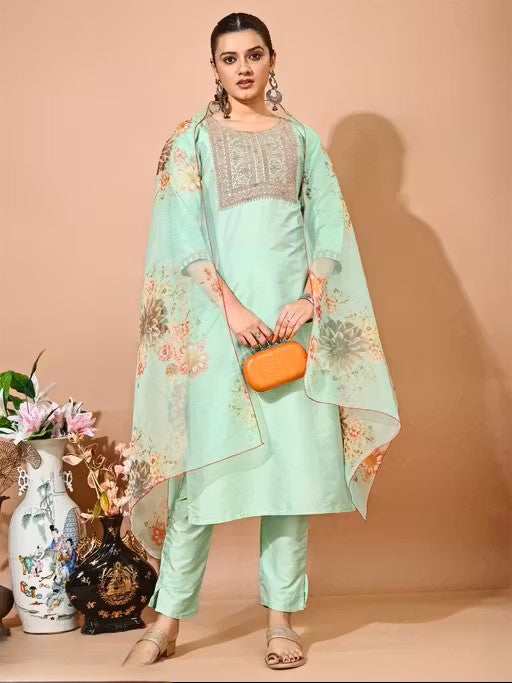 Embroidery Kurti Pant And Dupatta