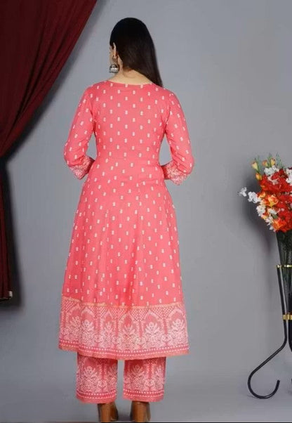 Women's Rayon Printed Anarkali Kurti with Pant and Dupatta Set
