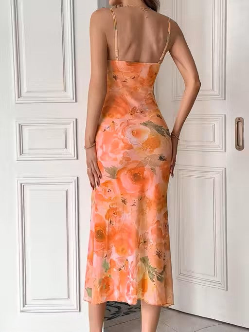 Women's Floral Print Bodycon Midi Dress