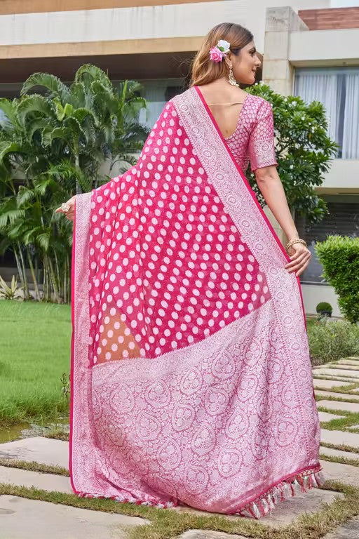 Georgette Rani Pink Festive Zari Saree