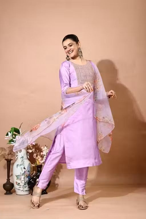 Embroidery Kurti Pant And Dupatta