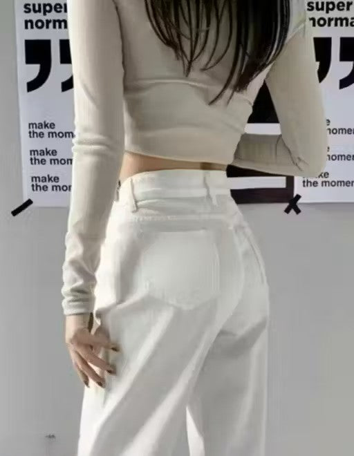 White straight fit jeans