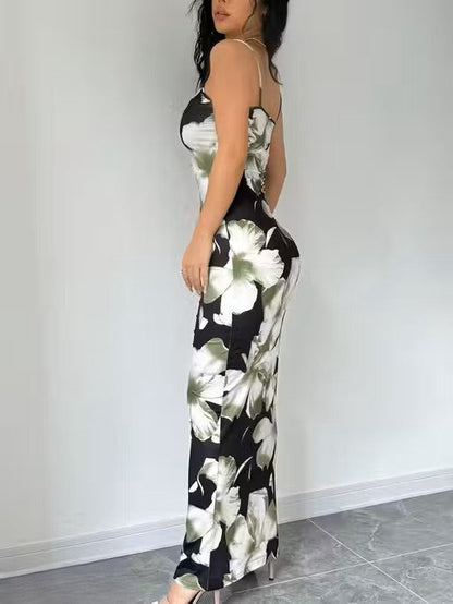Stylish Green Floral Bodycon Maxi Dress