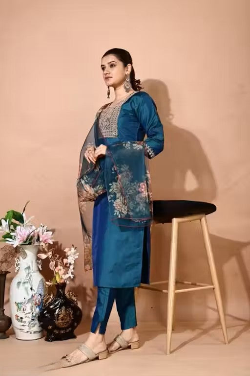 Embroidery Kurti Pant And Dupatta