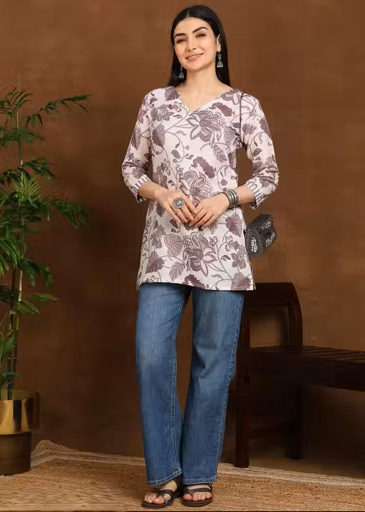 Women Floral Printed Rayon Straight Top