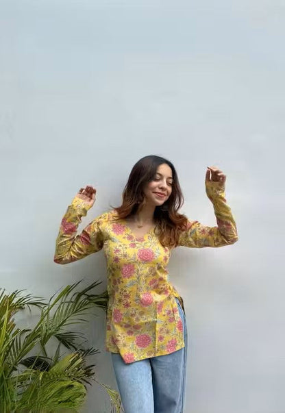 Women’s Stylish Floral Cotton short kurti