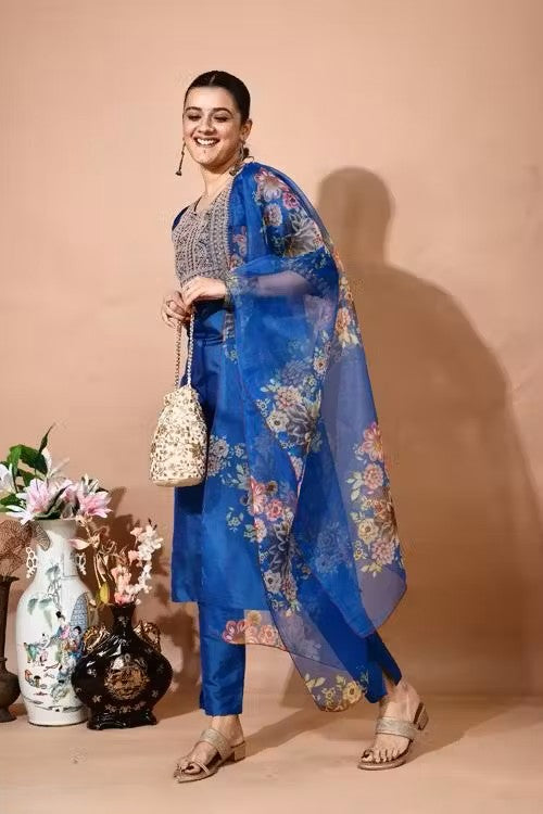 Embroidery Kurti Pant And Dupatta